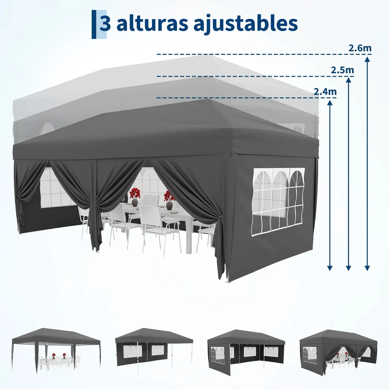 Garvee Pop Up Gazebo 3x6m Grey Heavy Duty Commercial Marquee Canopy Garden Party Tent Waterproof Church Windows