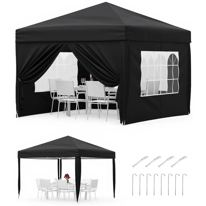 Garvee 3x3m Pop-Up Gazebo with 4 Sidewalls – Heavy-Duty Waterproof Garden Marquee, 420D UV50+ Canopy with Adjustable Height for Outdoor Events