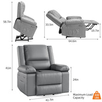 Garvee Electric Power Lift Riser Recliner Chair for Elderly Massage & Heat Vibration Sofa with USB Port and Cup Holders Grey PU Leather