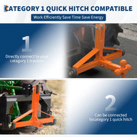 Garvee Orange 3-Point Hitch Receiver Category 1 Heavy-Duty Tractor Attachment with 5 cm Trailer Hitch Receiver for Compact and Sub-Compact Tractors