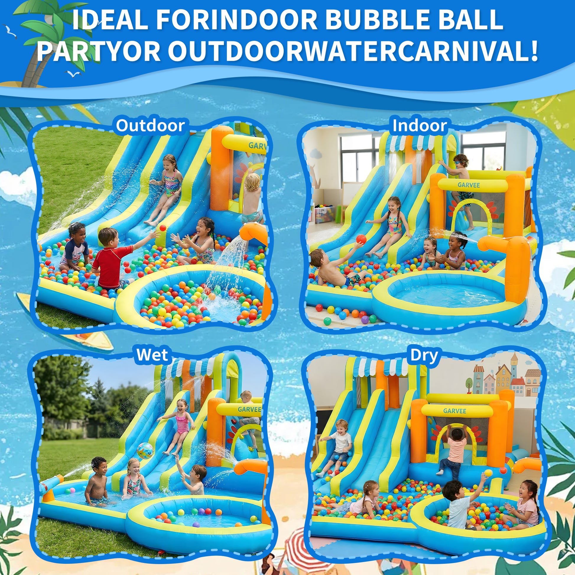 Garvee 9 in 1 Inflatable Water Slide Park for Backyard Dual Racing Slides Climbing Wall Trampoline Splash Pool 483x381x242 cm