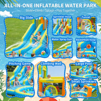 Garvee 9 in 1 Inflatable Water Slide Park for Backyard Dual Racing Slides Climbing Wall Trampoline Splash Pool 483x381x242 cm