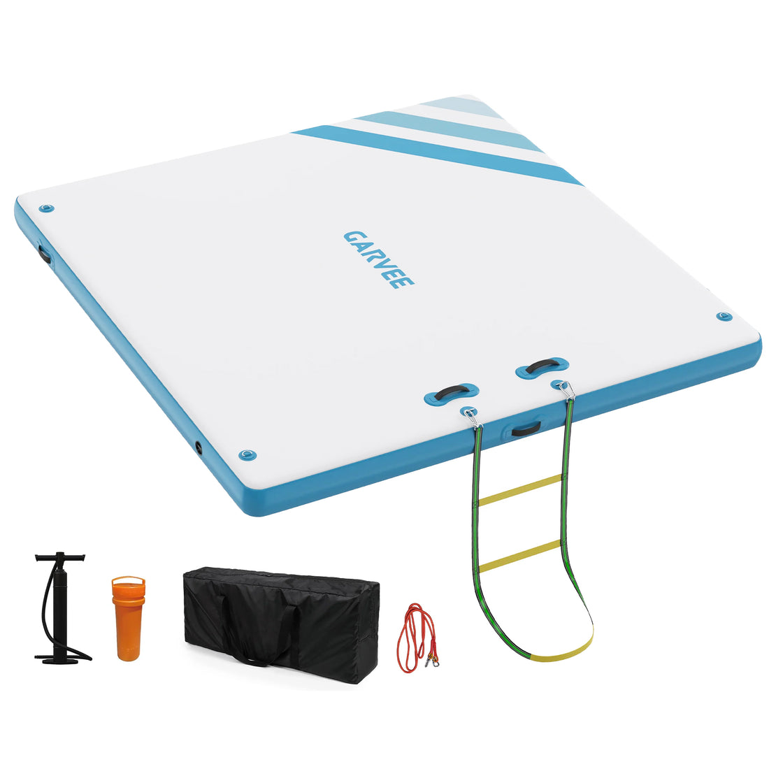 Garvee Blue 180 x 150 cm Inflatable Floating Dock , Heavy-Duty Swim Platform with Non-Slip EVA Pad, Extra Wide Lake Float with Electric Pump and Ladder, Portable Water Island for Pool and Beach