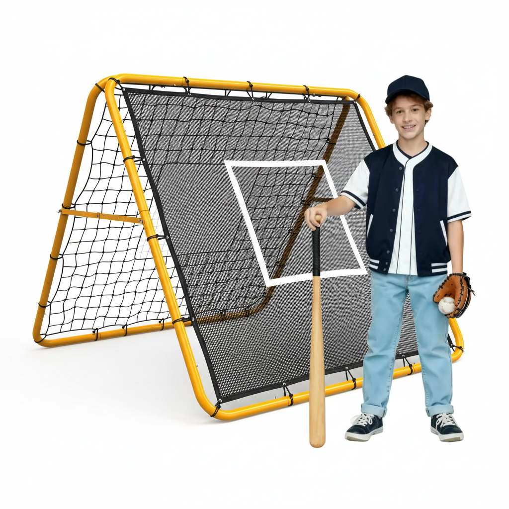 Garvee Rebounder Net 122 x 122 cm Adjustable Soccer and Baseball Pitch Back Net Multi Sport Practice Trainer for Backyard Yellow