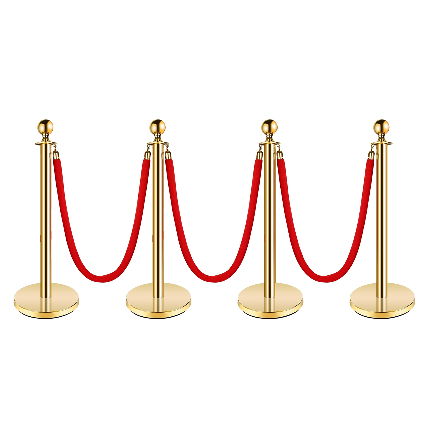 Garvee Gold Stainless Steel Stanchion Set with 1.5 m Red Velvet Ropes 4-Pack Crowd Control Barrier Posts for VIP Events and Queuing
