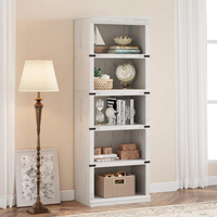 Garvee 5-Tier Farmhouse Bookcase Tall Industrial Bookshelf with Metal Frame and X-Design Support Open Storage Display Shelves for Home Office Living Room White