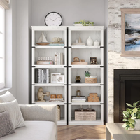 Garvee 5-Tier Farmhouse Bookcase Tall Industrial Bookshelf with Metal Frame and X-Design Support Open Storage Display Shelves for Home Office Living Room White