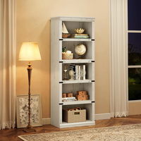 Garvee 5-Tier Farmhouse Bookcase Tall Industrial Bookshelf with Metal Frame and X-Design Support Open Storage Display Shelves for Home Office Living Room White