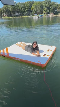 Garvee Orange 180 x 150 cm Inflatable Floating Dock Pontoon Swim Platform with Non Slip EVA Pad Electric Air Pump and Rope Ladder for Lake Pool and Beach