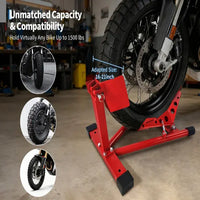 Garvee Red Heavy Duty Steel Universal Motorbike Wheel Chock and Stand 680 kg Capacity Adjustable Fit for Trailers Garage Dirt Bikes Cruisers and Sport Bikes