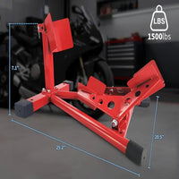 Garvee Red Heavy Duty Steel Universal Motorbike Wheel Chock and Stand 680 kg Capacity Adjustable Fit for Trailers Garage Dirt Bikes Cruisers and Sport Bikes