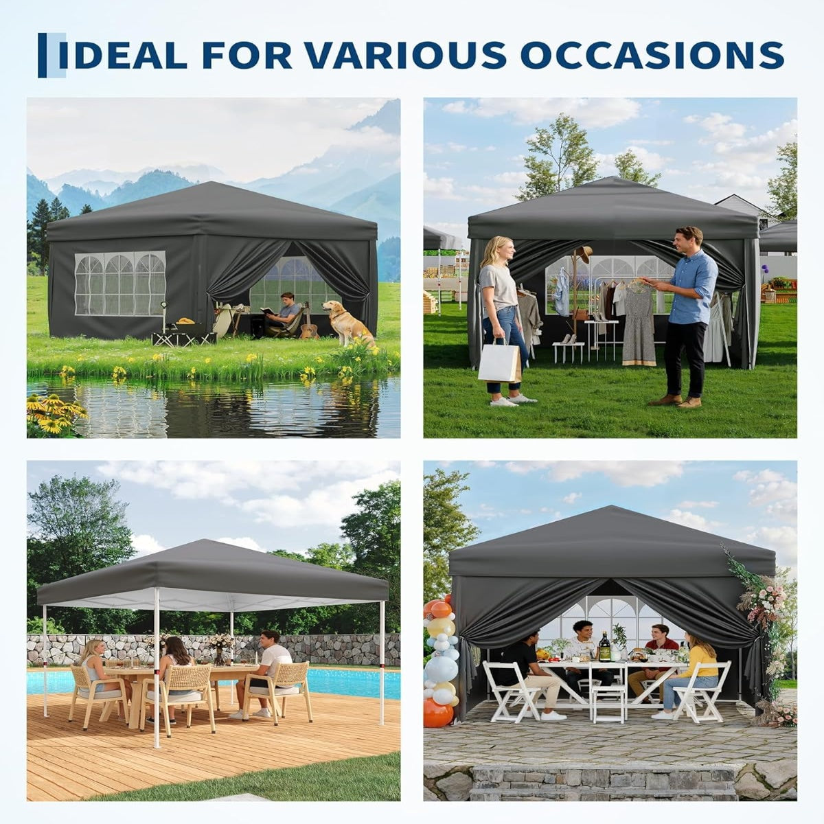Garvee 3x3m Pop-Up Gazebo with 4 Sidewalls – Heavy-Duty Waterproof Garden Marquee, 420D UV50+ Canopy with Adjustable Height for Outdoor Events