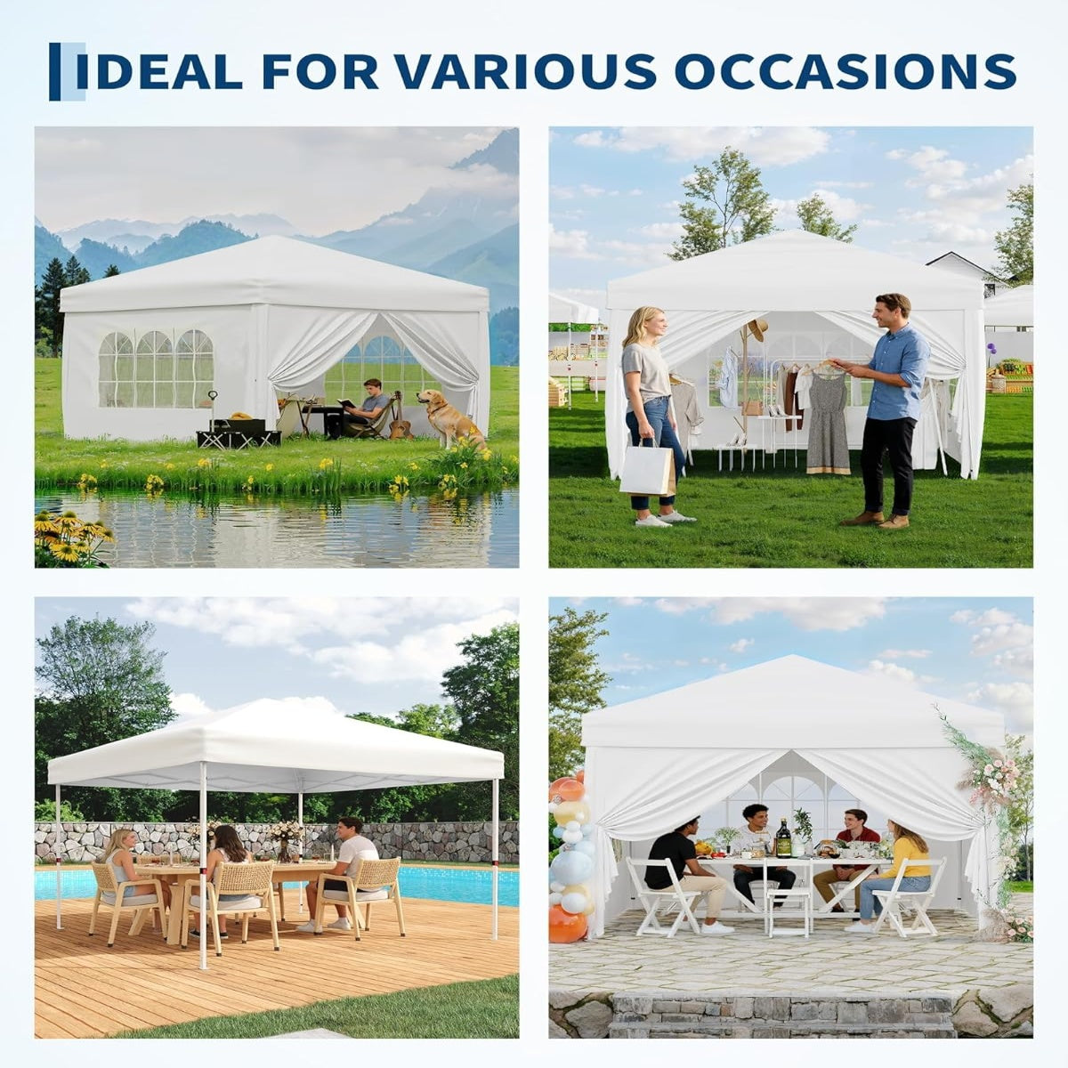 Garvee 3x3m Pop-Up Gazebo with 4 Sidewalls – Heavy-Duty Waterproof Garden Marquee, 420D UV50+ Canopy with Adjustable Height for Outdoor Events