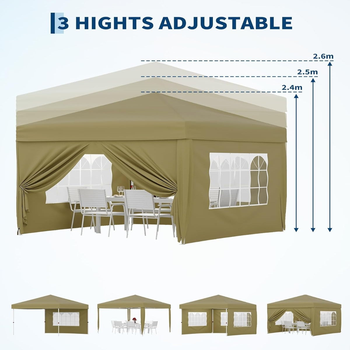 Garvee 3x3m Pop-Up Gazebo with 4 Sidewalls – Heavy-Duty Waterproof Garden Marquee, 420D UV50+ Canopy with Adjustable Height for Outdoor Events