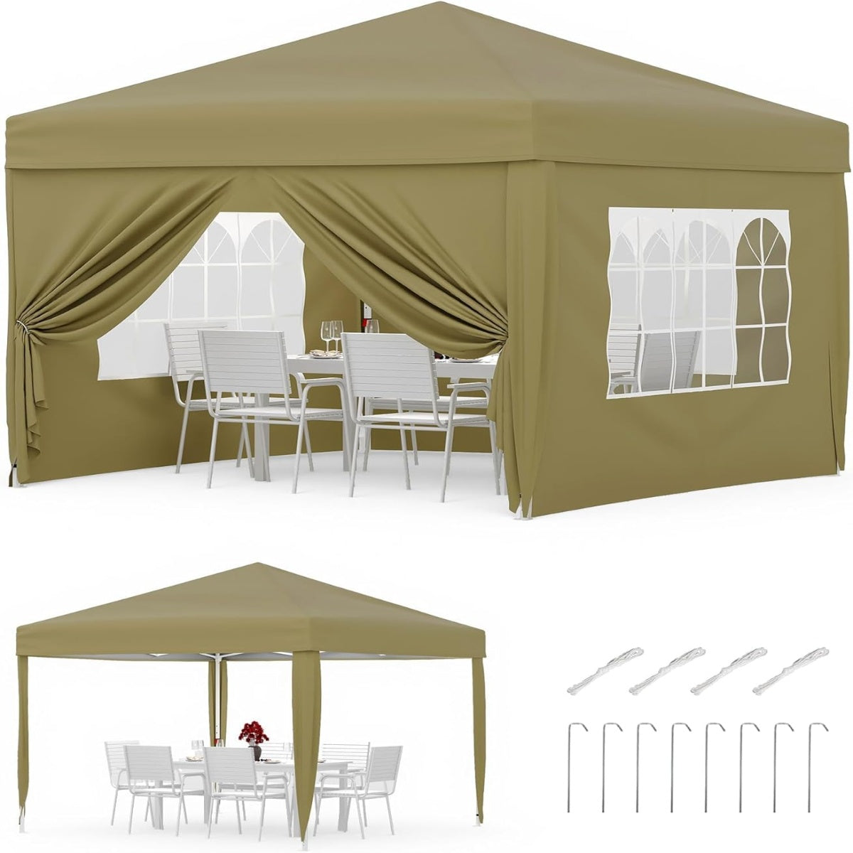 Garvee 3x3m Pop-Up Gazebo with 4 Sidewalls – Heavy-Duty Waterproof Garden Marquee, 420D UV50+ Canopy with Adjustable Height for Outdoor Events