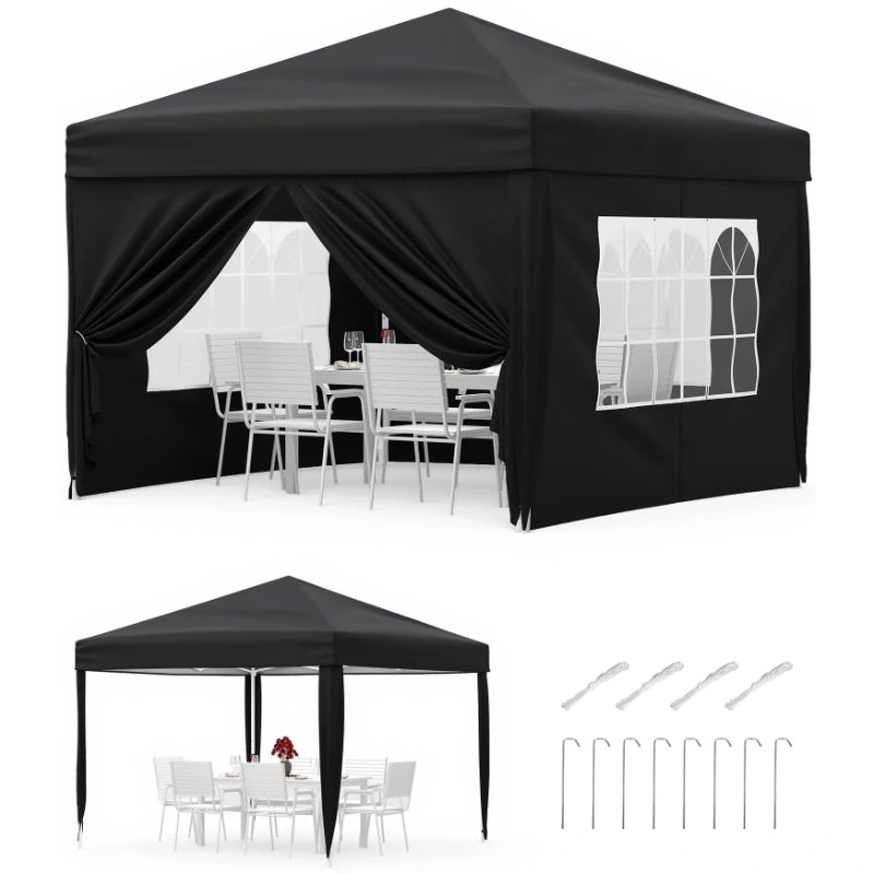 Garvee 3x3m Pop-Up Gazebo with 4 Sidewalls – Heavy-Duty Waterproof Garden Marquee, 420D UV50+ Canopy with Adjustable Height for Outdoor Events