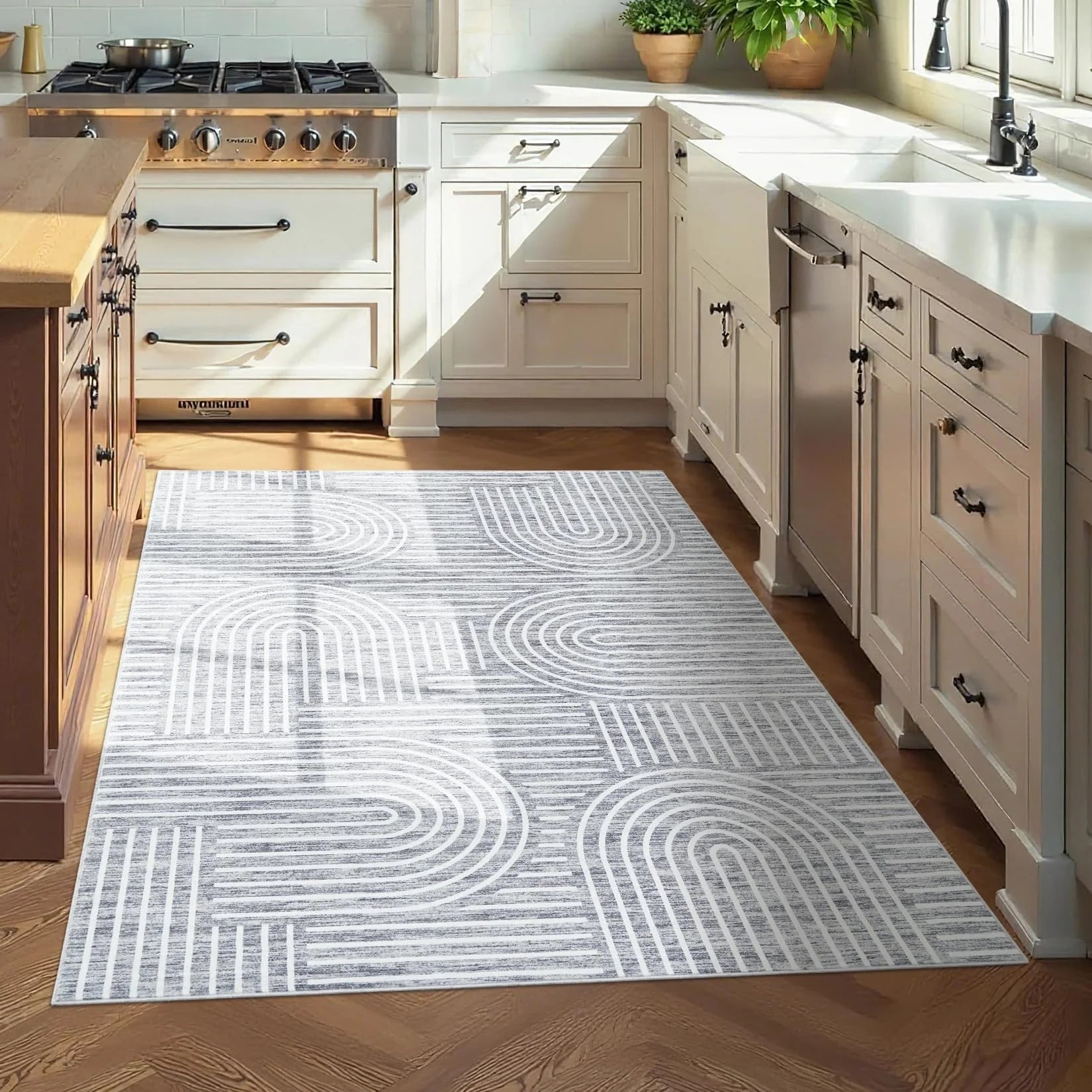 Garvee Grey 60×230Cm Modern Washable Area Rug Blue Large Traditional Living Room Carpet Distressed Non Slip Textured Floor Mat Bedroom Dining Room Home Decor