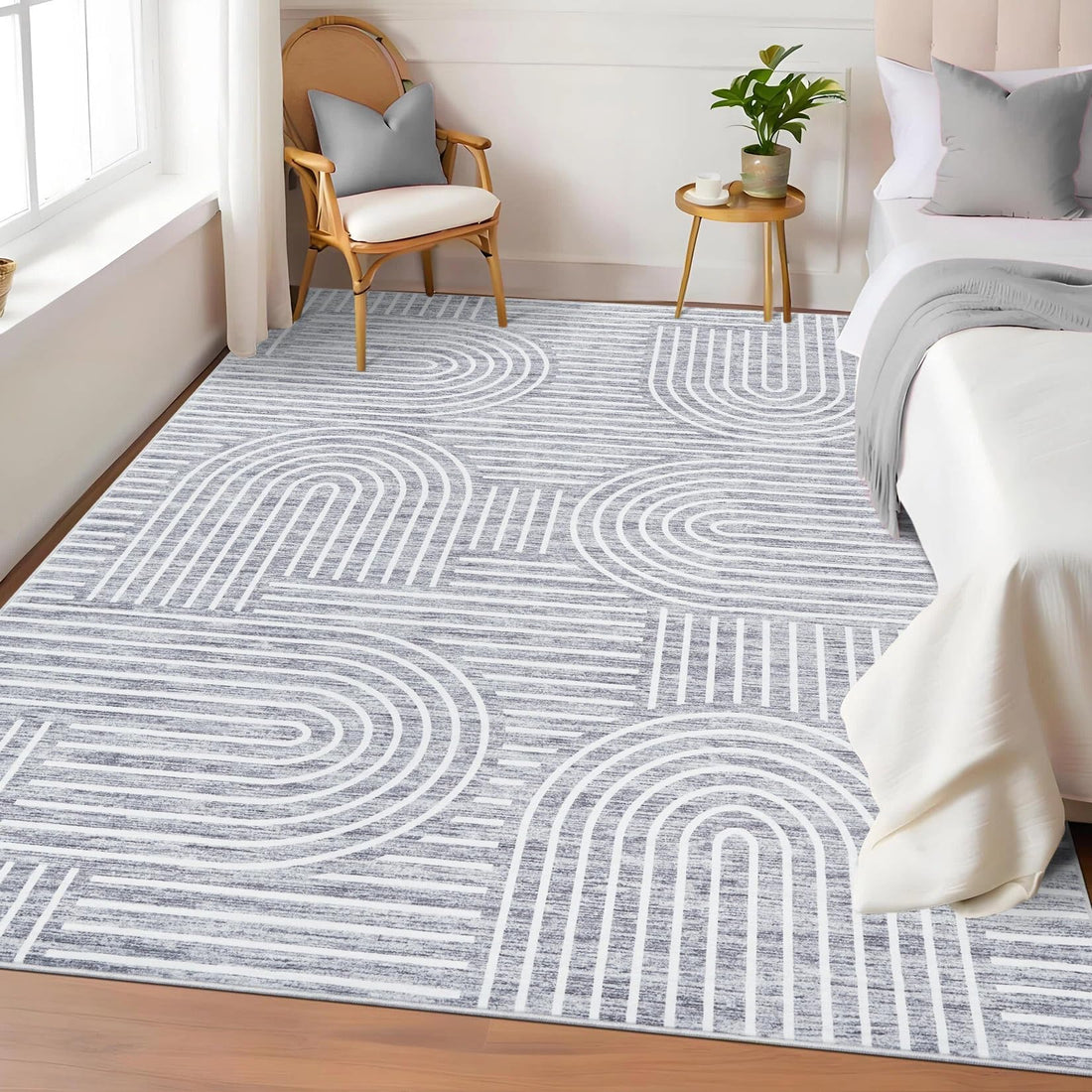 Garvee Grey 60×230Cm Modern Washable Area Rug Blue Large Traditional Living Room Carpet Distressed Non Slip Textured Floor Mat Bedroom Dining Room Home Decor