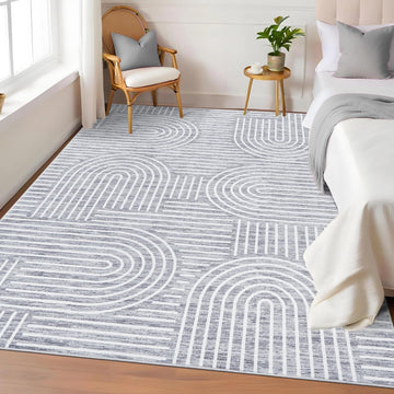 Garvee Grey 60×230Cm Modern Washable Area Rug Blue Large Traditional Living Room Carpet Distressed Non Slip Textured Floor Mat Bedroom Dining Room Home Decor