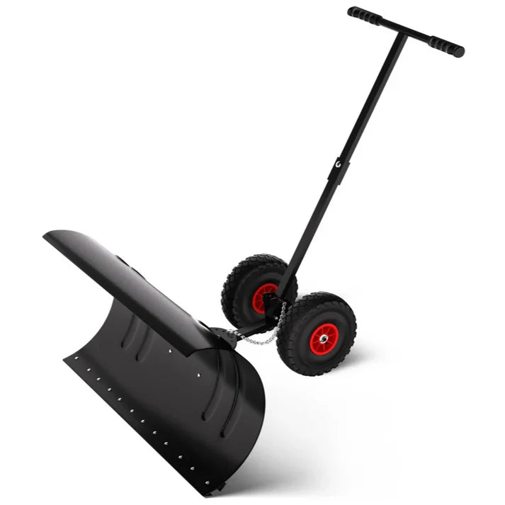 Garvee 36" Heavy-Duty Steel Snow Pusher with Wheels, Adjustable Blade & Handle, Black for Efficient Snow Removal